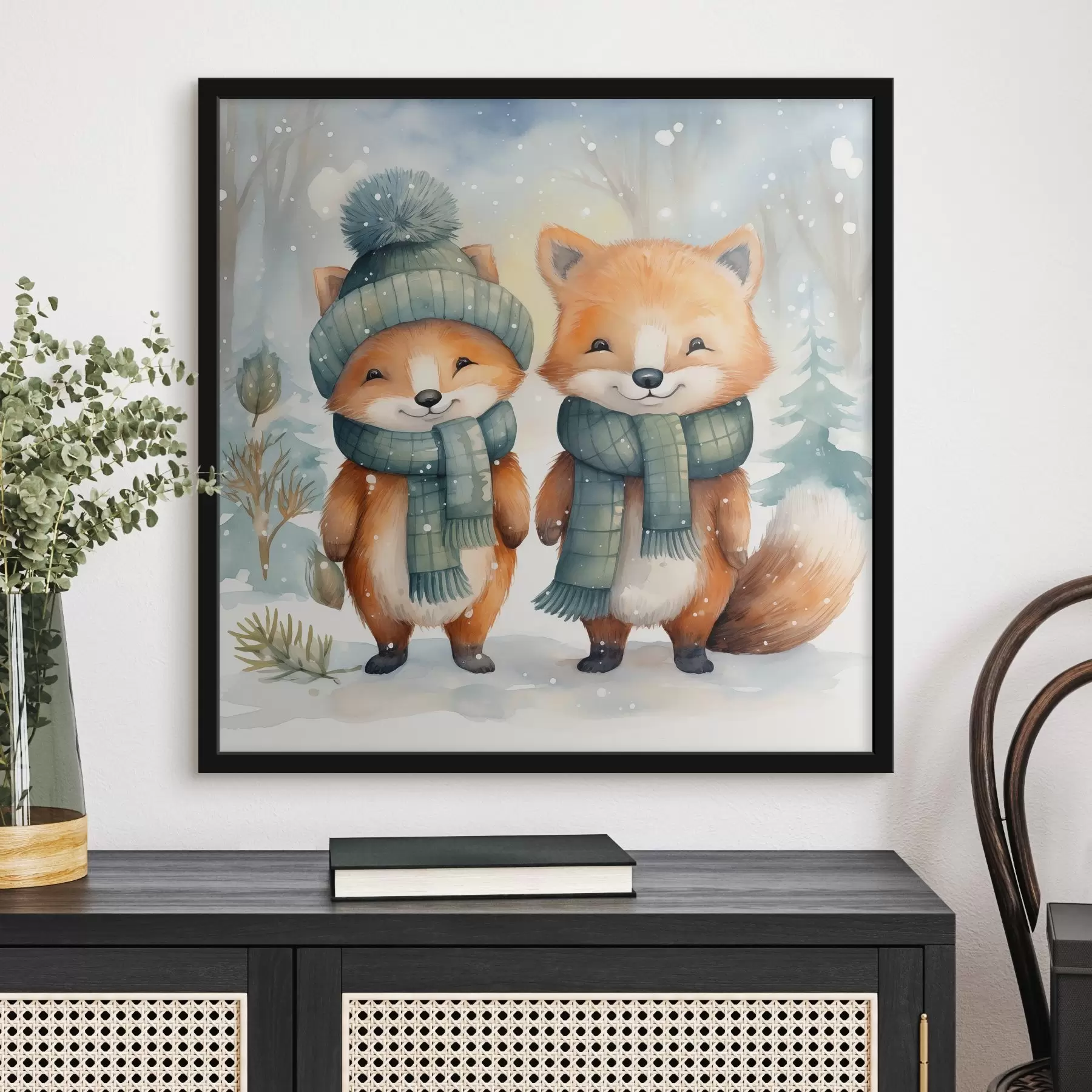 Fototapeta Dwa małe lisy, imitacja akwareli f46969