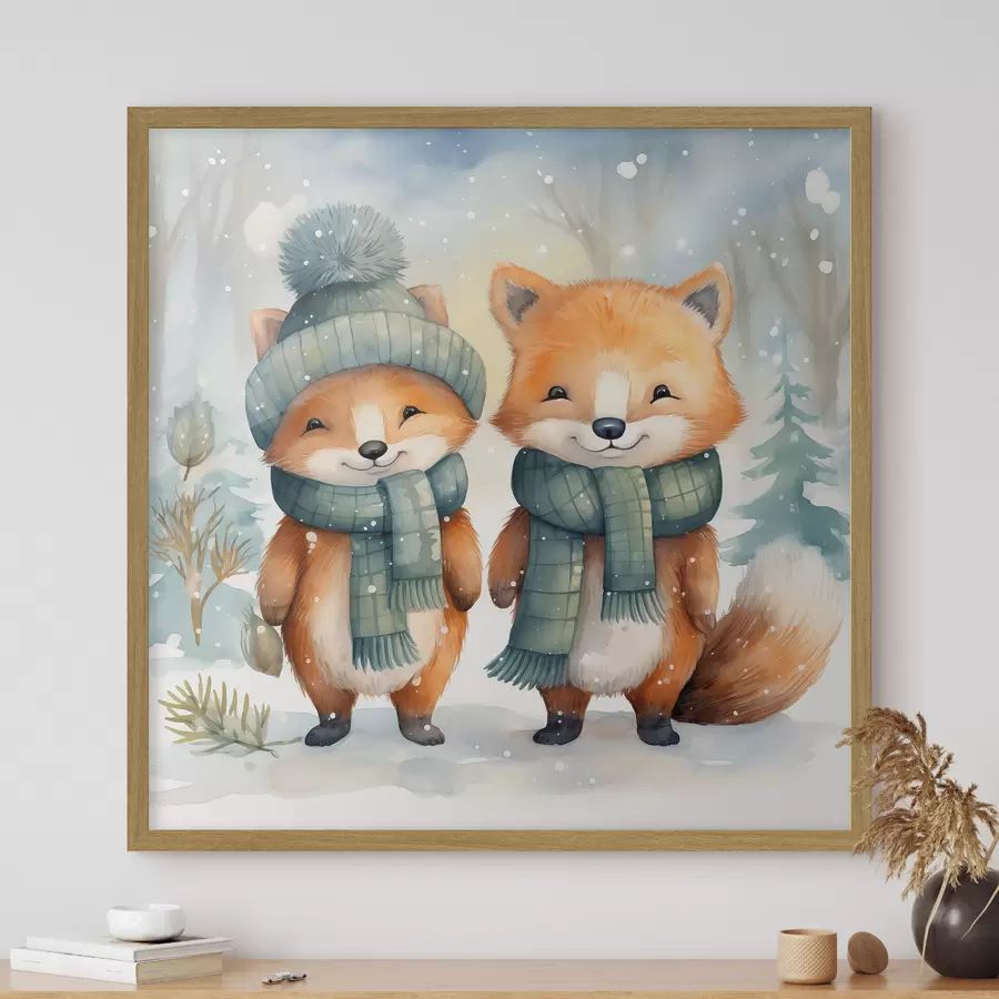 Fototapeta Dwa małe lisy, imitacja akwareli f46969