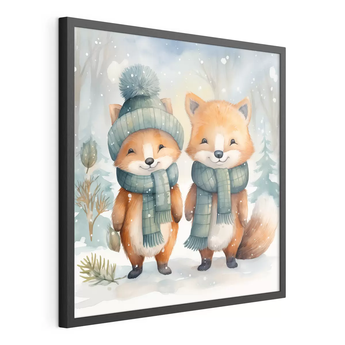 Plakat Dwa małe lisy, imitacja akwareli f46969