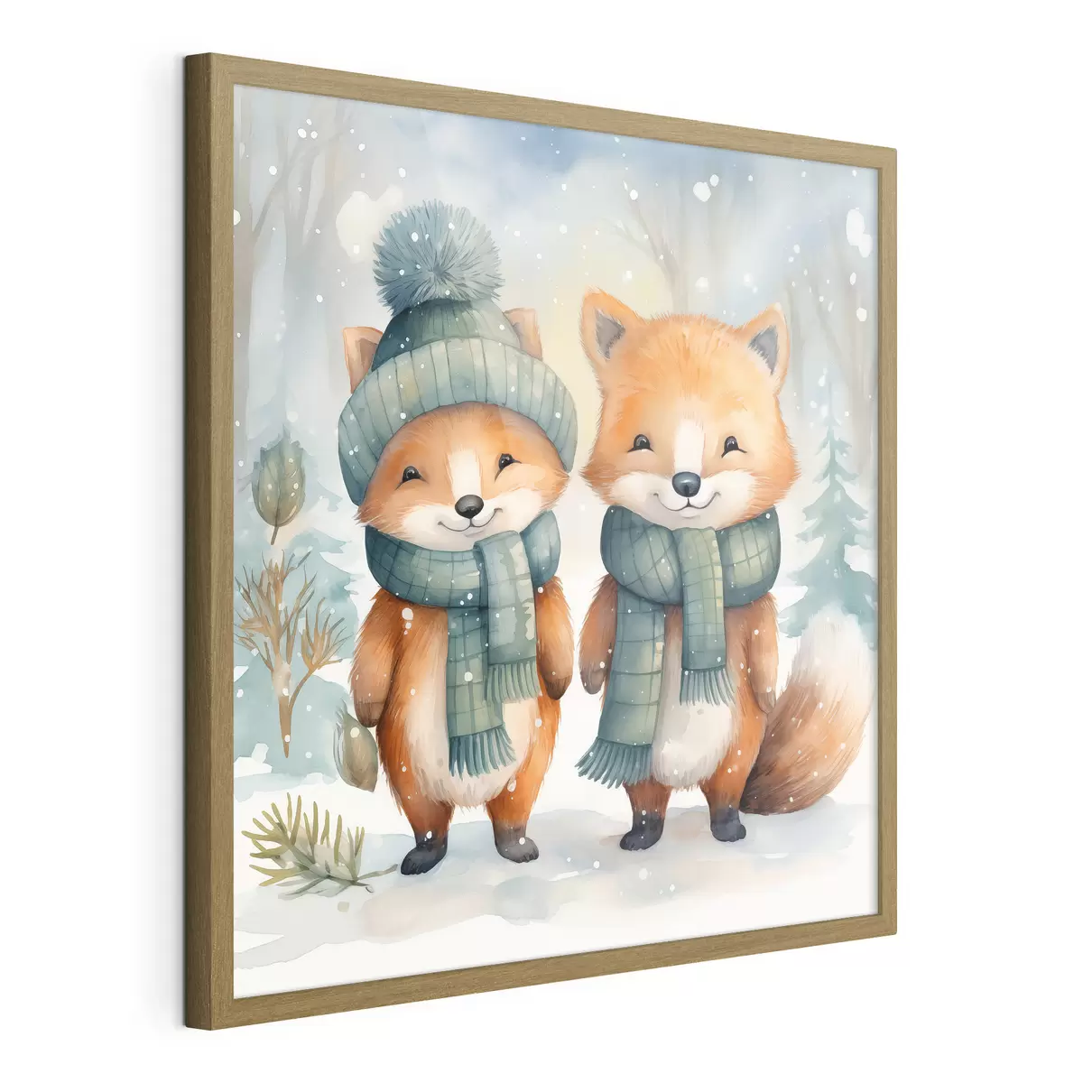 Plakat Dwa małe lisy, imitacja akwareli f46969