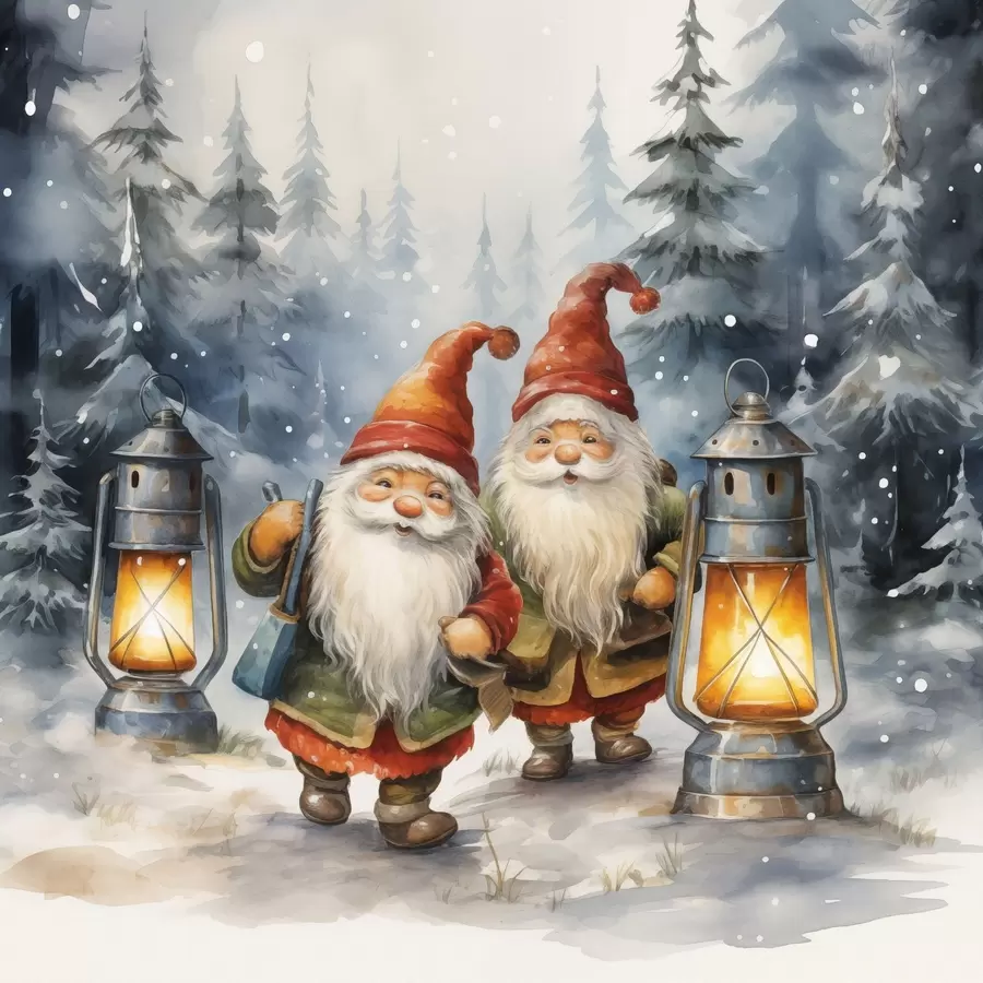 Fototapeta Noworoczne skrzaty, imitacja akwareli f46970