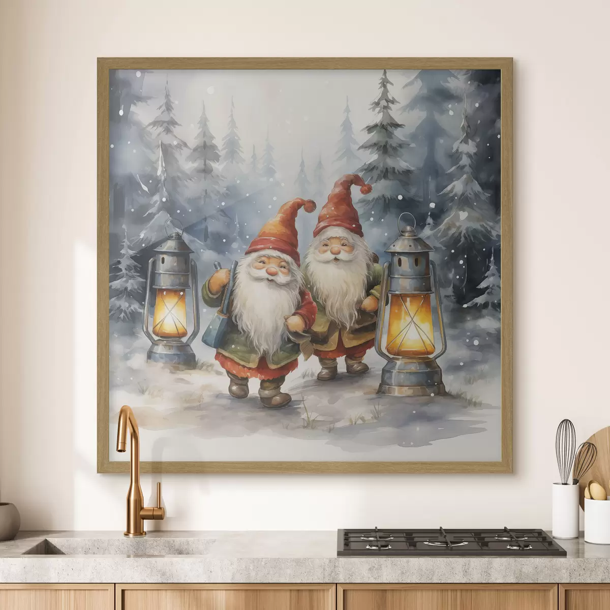 Plakat Noworoczne skrzaty, imitacja akwareli f46970