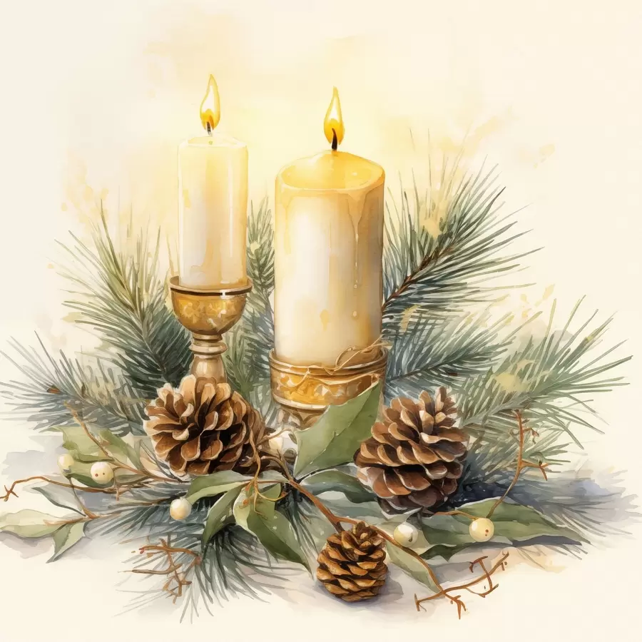 Fototapeta Kompozycja, Nowy Rok, jodła i świece f46971