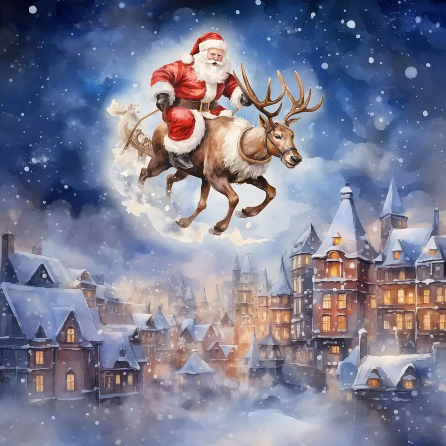 Fototapeta Bajkowy Nowy Rok, Święty Mikołaj na saniach f46972