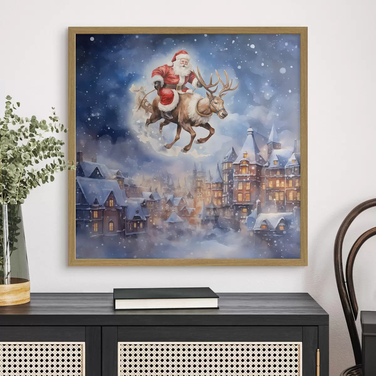 Plakat Bajkowy Nowy Rok, Święty Mikołaj na saniach f46972