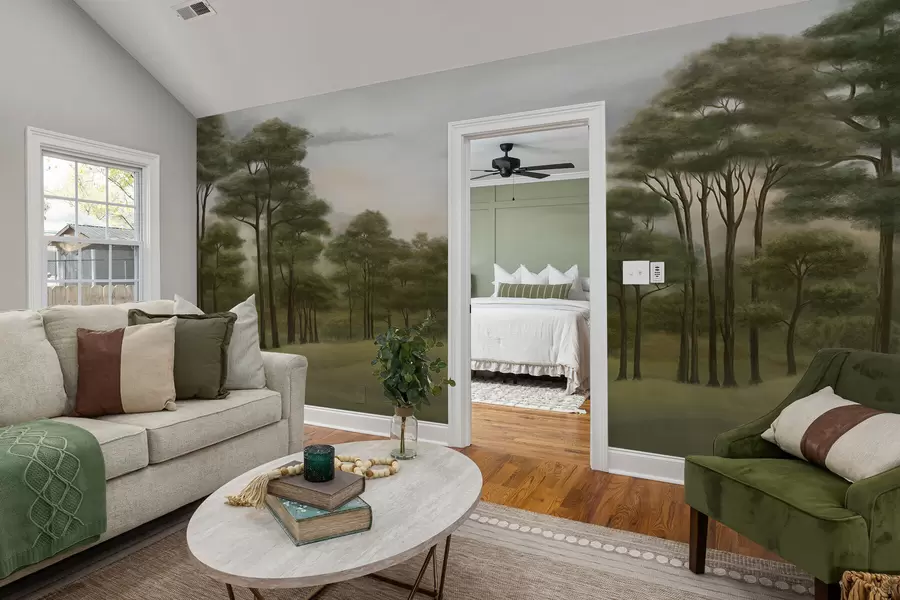 Fototapeta Spokojny krajobraz leśny w delikatnych odcieniach w02193