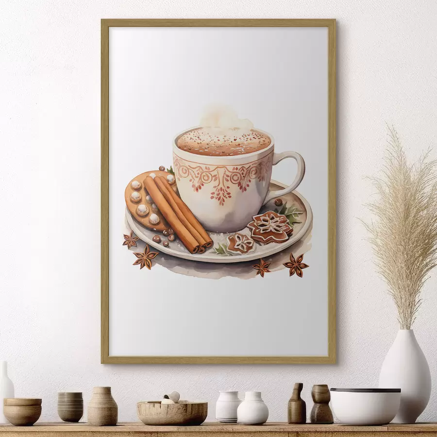 Fototapeta Rysunek imitujący akwarelę, kawa z cynamonem f46983
