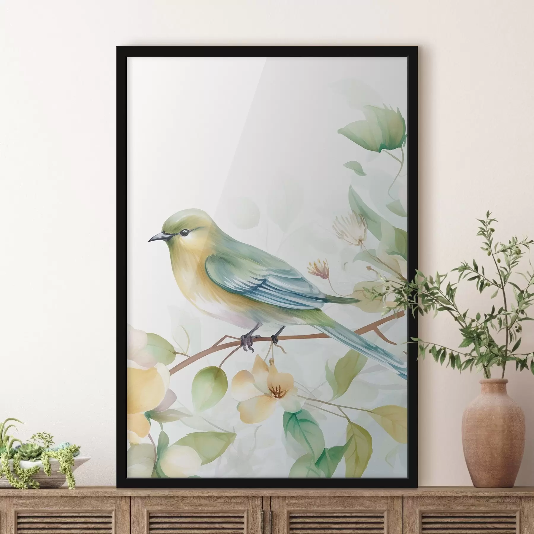 Fototapeta Sikora na gałęzi, imitacja akwareli f46892