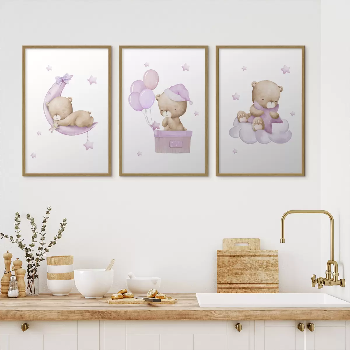 Plakat Pluszowe misie w sennych, pastelowych sceneriach d00296v2