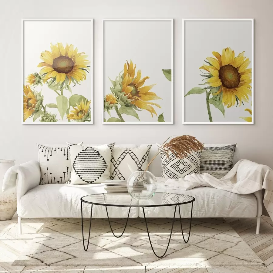 Fototapeta Kolorowe słoneczniki namalowane akwarelą d00334