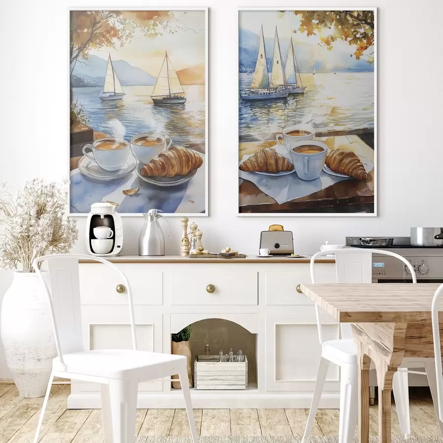 Fototapeta Zachód słońca nad jeziorem z kawą, żaglówki, natura, podróże d00407