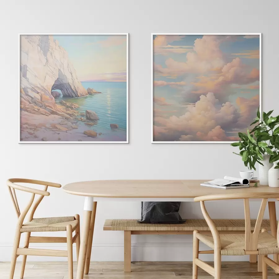 Fototapeta Fala na skalistym brzegu i niebo z chmurami d00487