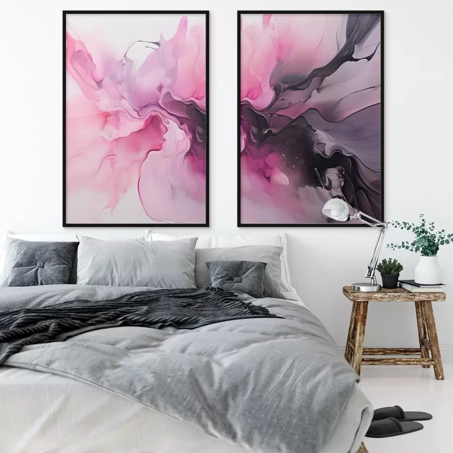 Fototapeta Abstrakcyjne wiry różu, fioletu i czerni łączą się ze sobą w płynnej, organicznej kompozycji, tworząc poczucie ruchu d00532