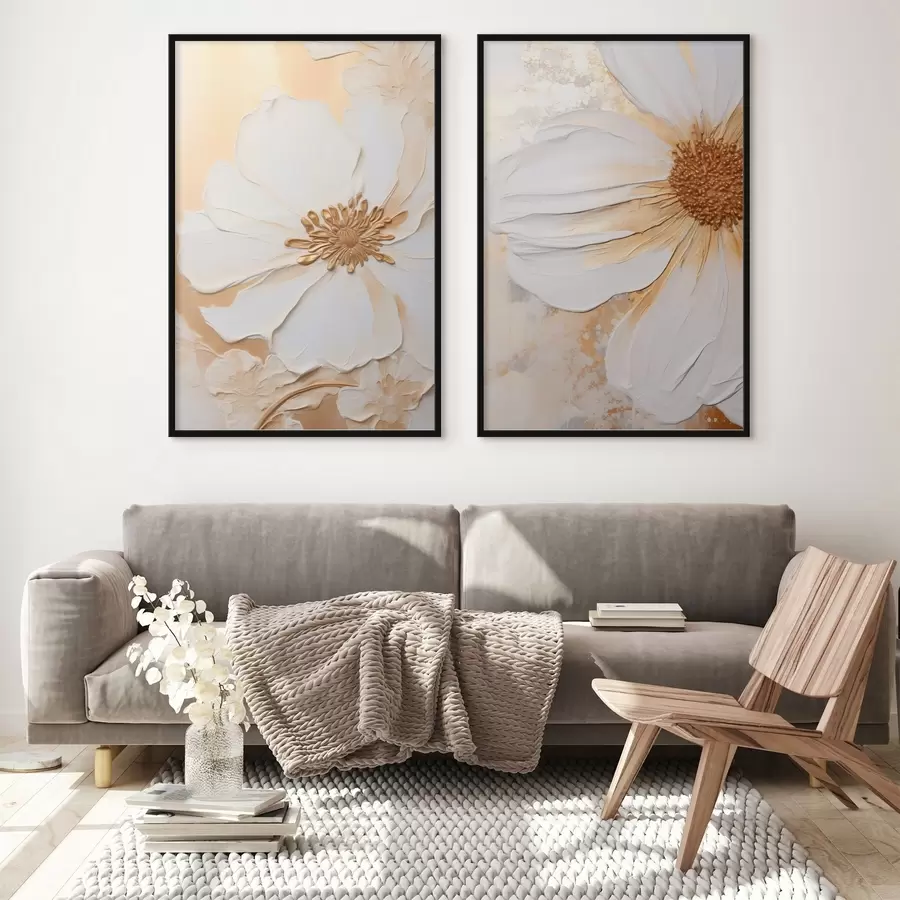 Fototapeta Biały kwiat o delikatnych płatkach, teksturowane abstrakcyjne tło, elegancka, dekoracyjna sztuka d01006