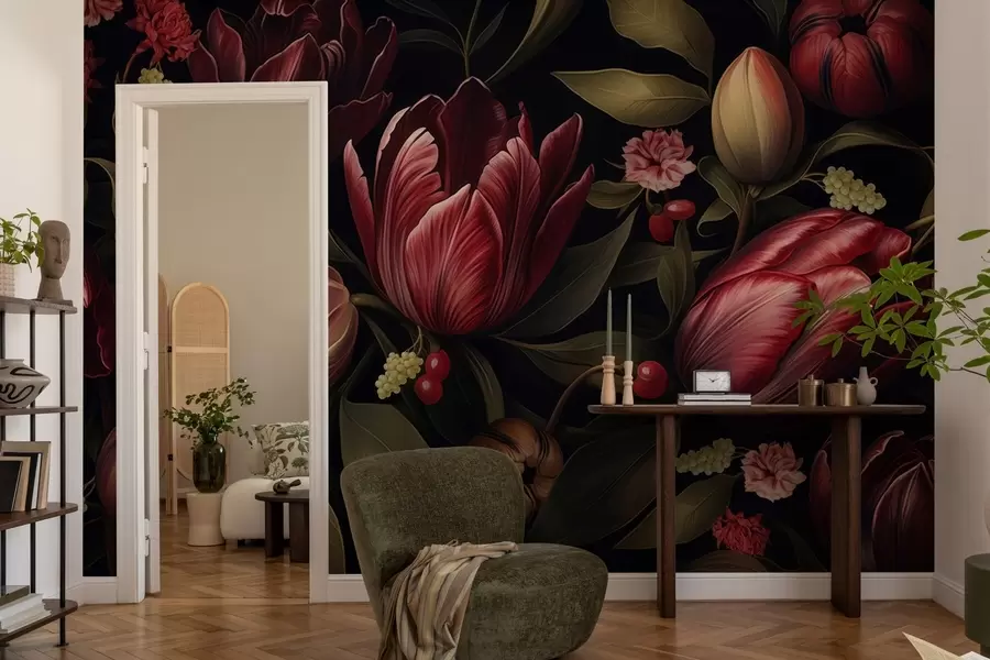 Fototapeta Ciemny ogród tulipanów w05038