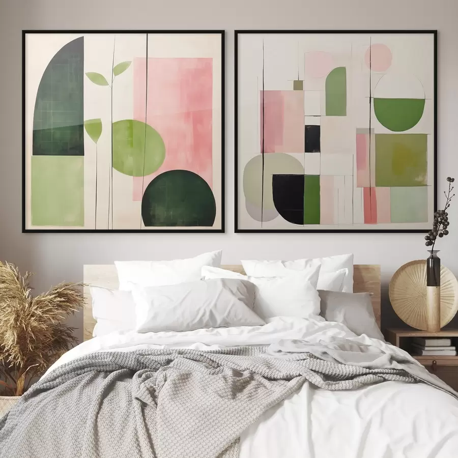 Fototapeta Minimalistyczny dyptyk ze stylizowaną florą i geometrią d00894