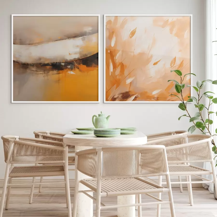 Fototapeta Abstrakcyjny dyptyk w stylu olejnym w odcieniach żółto-pomarańczowych i czarnych d00897