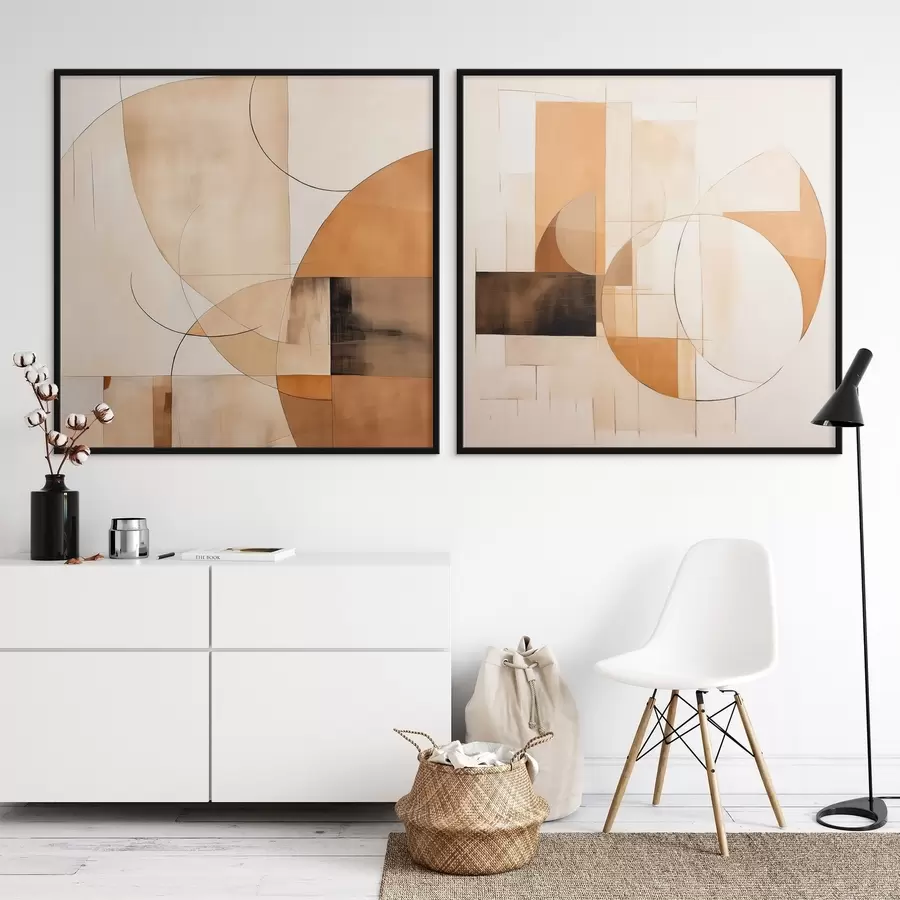 Fototapeta Nowoczesna abstrakcja z okręgami i liniami w kolorach kawy z mlekiem d00898