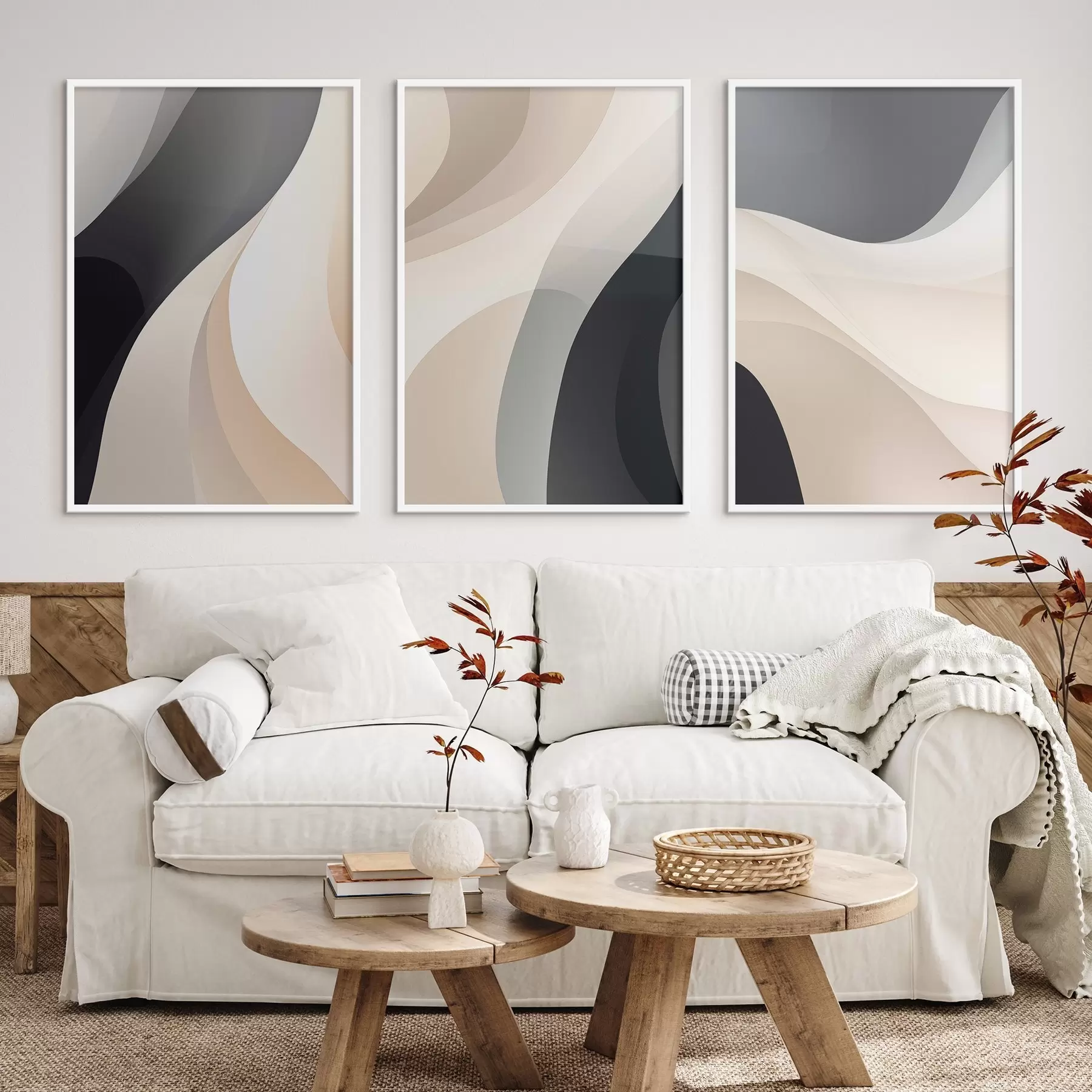 Fototapeta Minimalistyczne, płynne krzywizny w kolorze kremowym, szarym i czarnym d00962