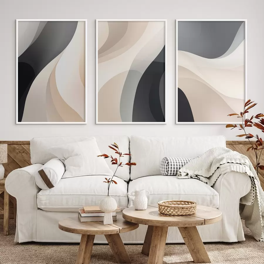 Fototapeta Minimalistyczne, płynne krzywizny w kolorze kremowym, szarym i czarnym d00962