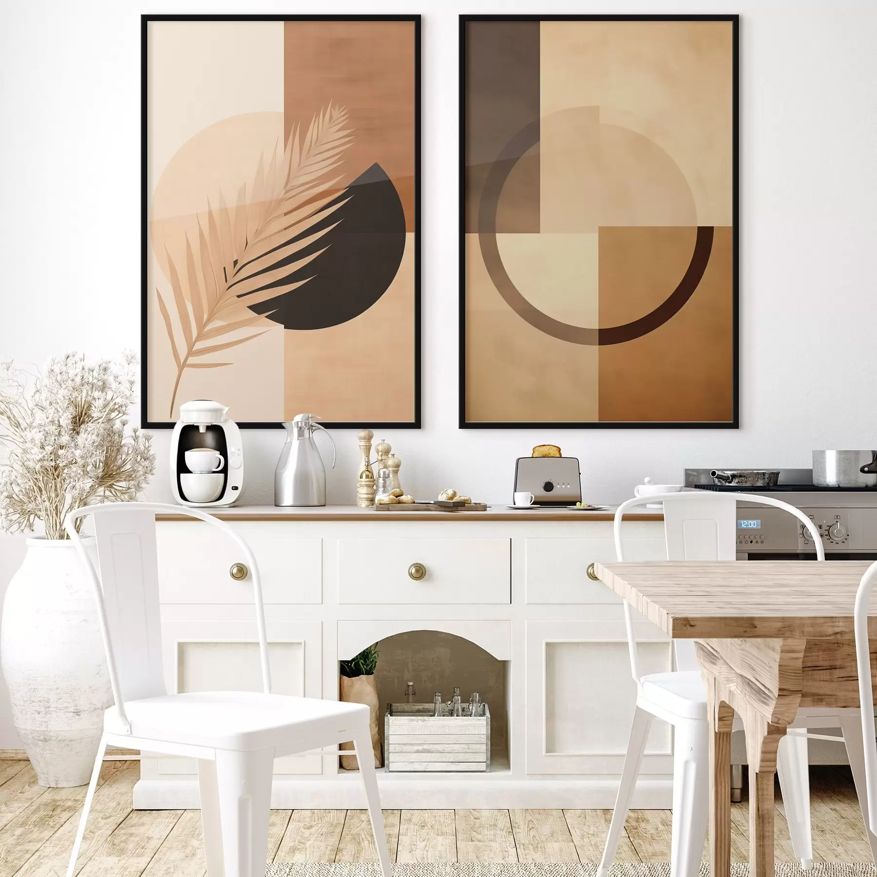 Fototapeta Geometria w kolorze terakoty i beżu z motywem liści palmowych d00968