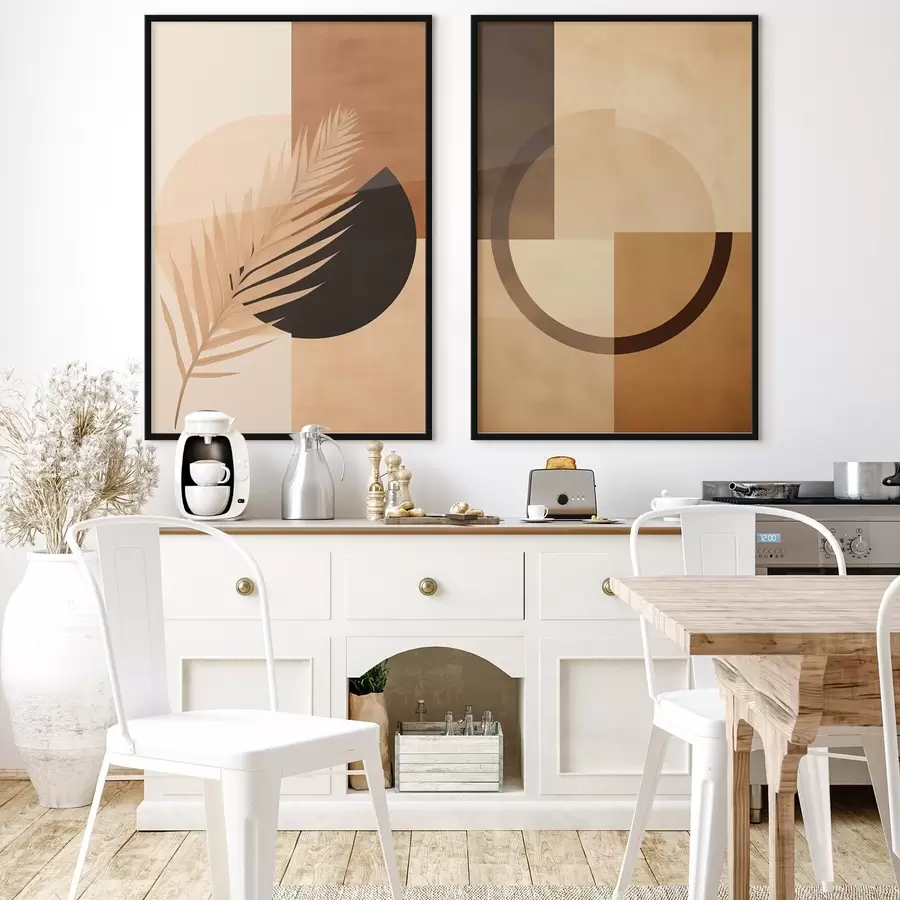 Fototapeta Geometria w kolorze terakoty i beżu z motywem liści palmowych d00968