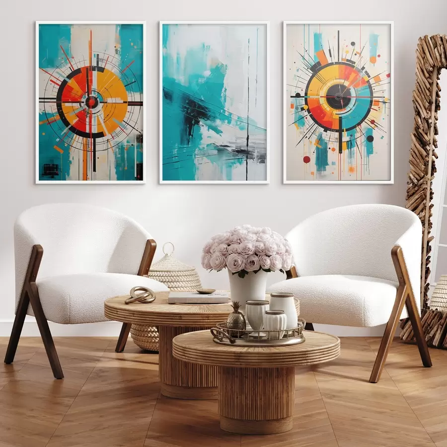 Fototapeta Promieniowy abstrakcyjny wzór z turkusowymi i pomarańczowymi plamami d00973