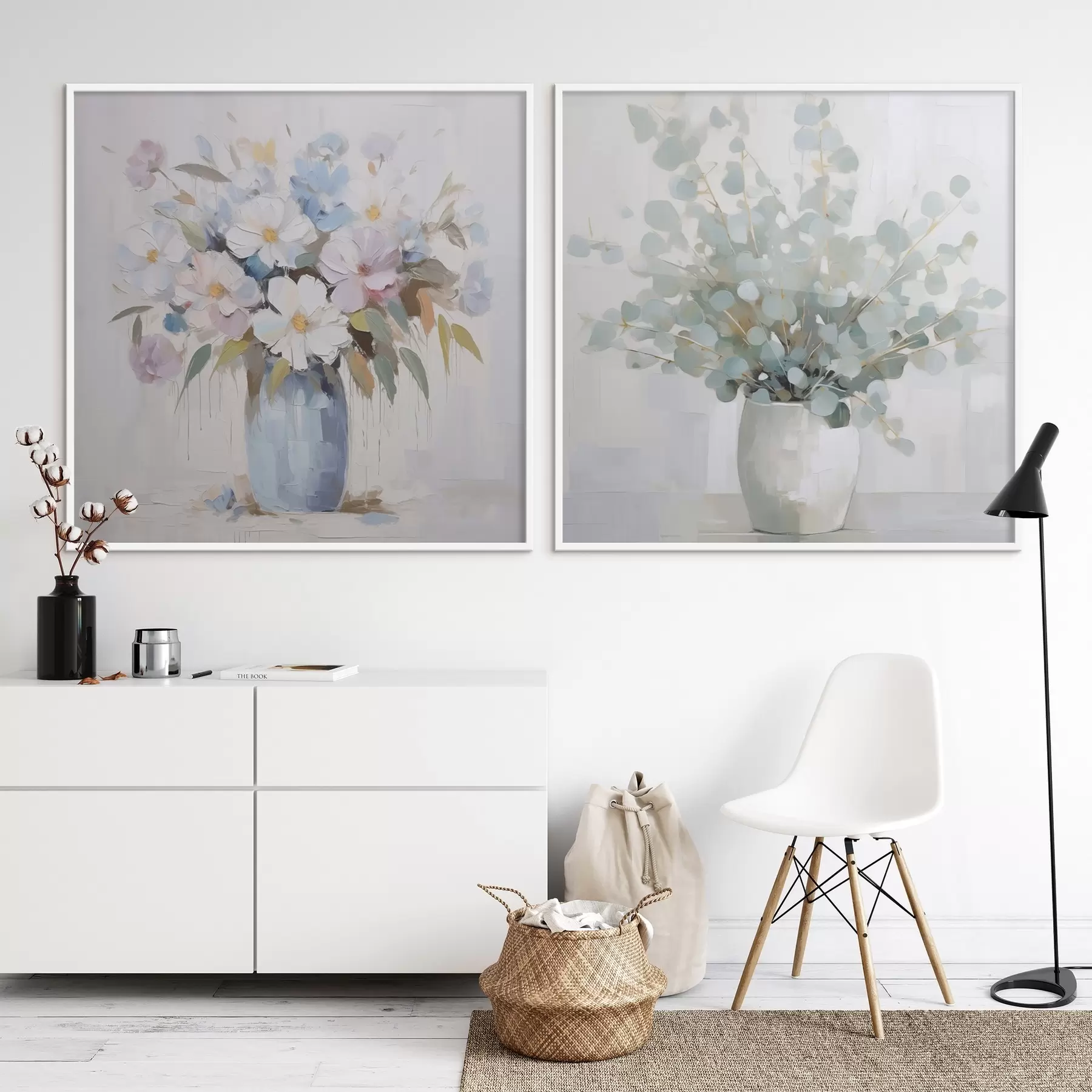 Fototapeta Kwiaty i imitacja malowania eukaliptusa d01017