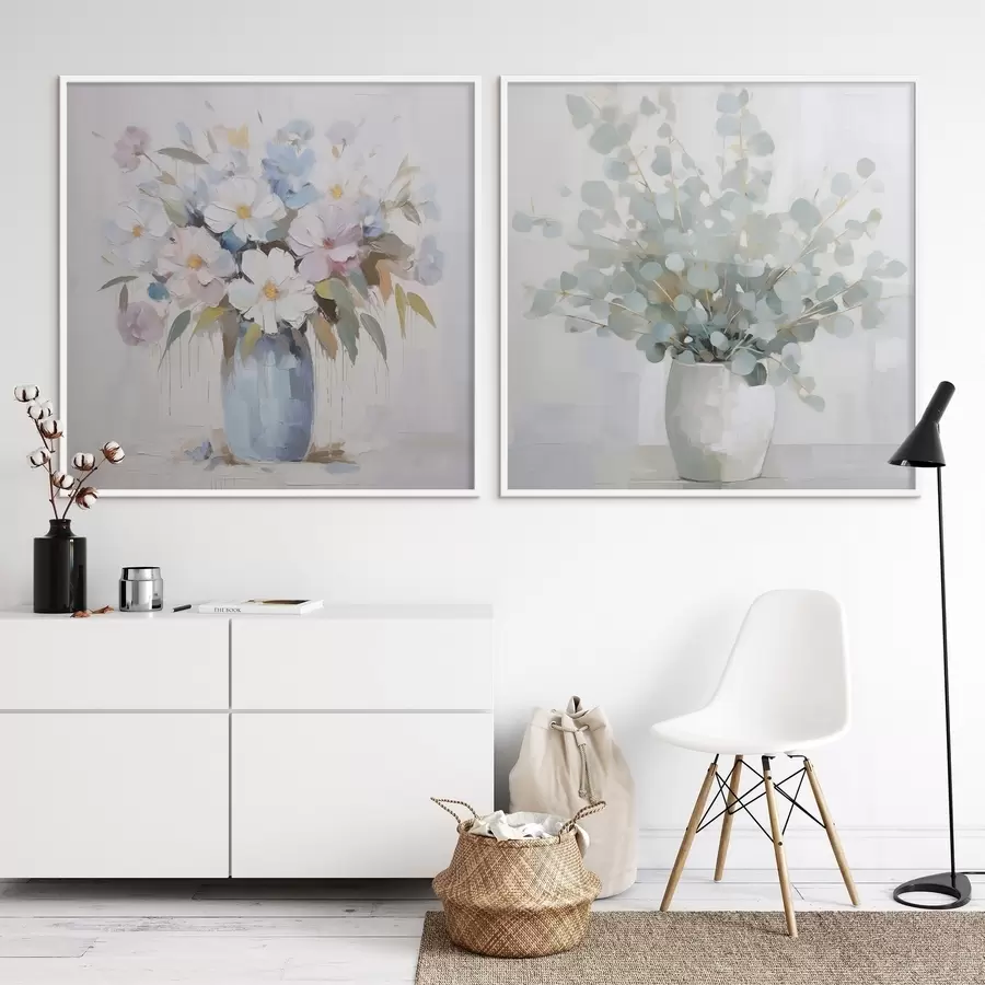 Fototapeta Kwiaty i imitacja malowania eukaliptusa d01017