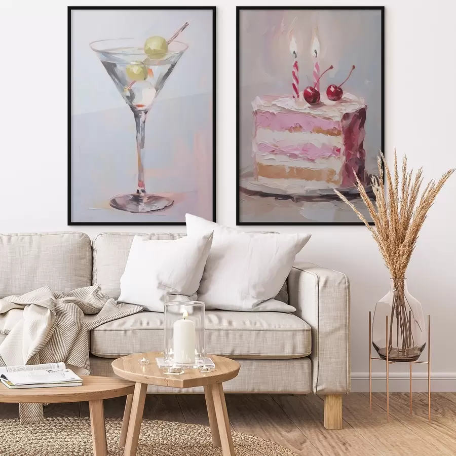 Fototapeta Szklanka z napojem i kawałkiem ciasta – imitacja obrazu d01019