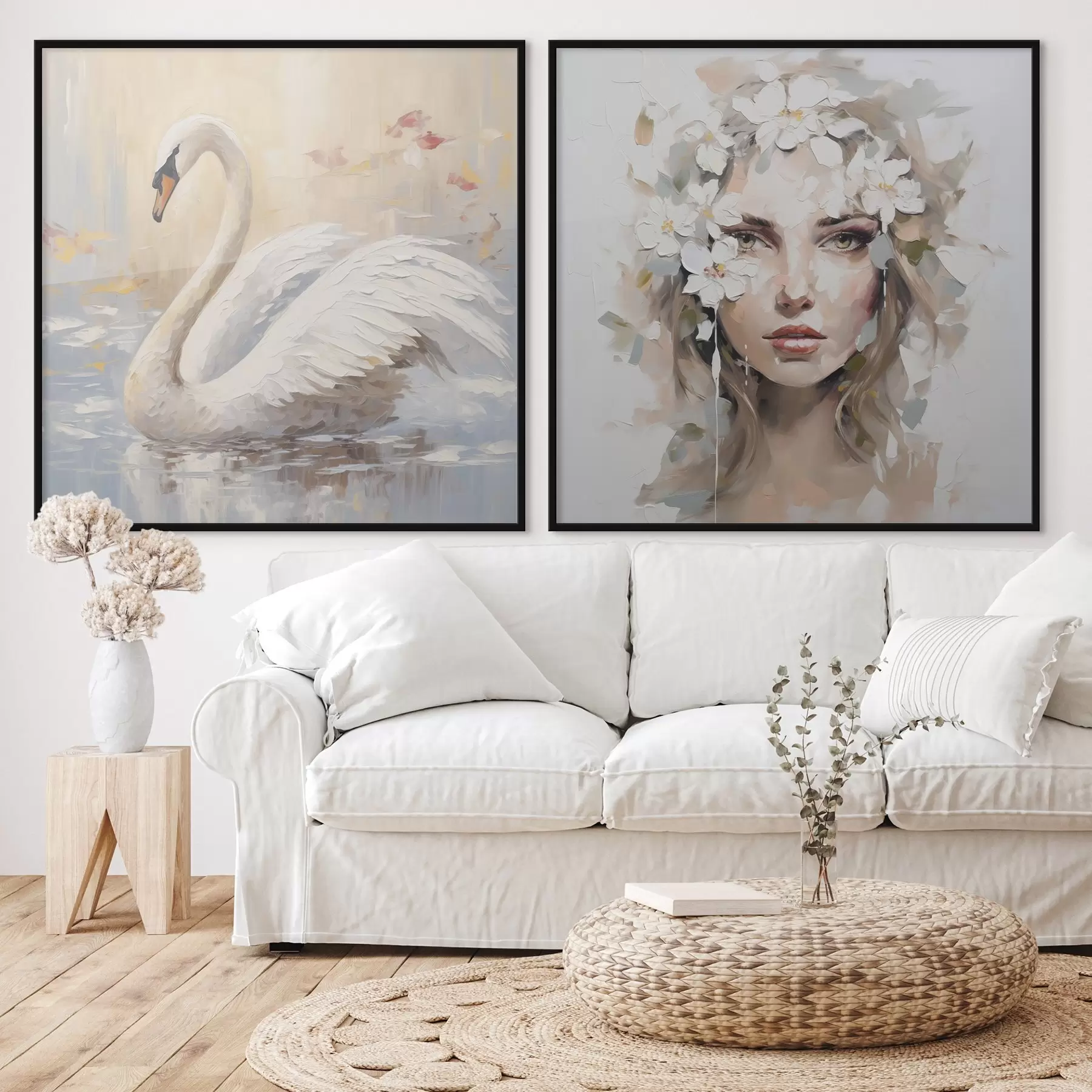 Fototapeta Łabędź i portret dziewczyny, imitacja obrazu d01030