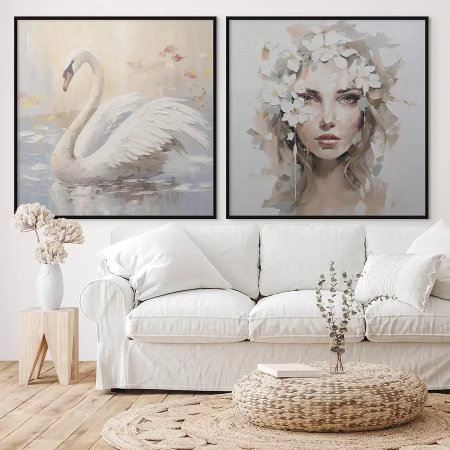 Fototapeta Łabędź i portret dziewczyny, imitacja obrazu d01030