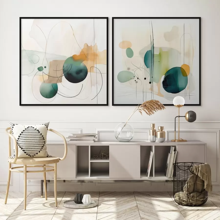 Fototapeta Dwuczęściowa abstrakcyjna kompozycja z delikatnymi plamami koloru d00985