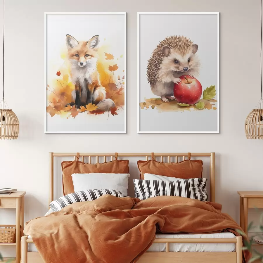 Fototapeta Lis i jeż, imitacja akwareli d01050