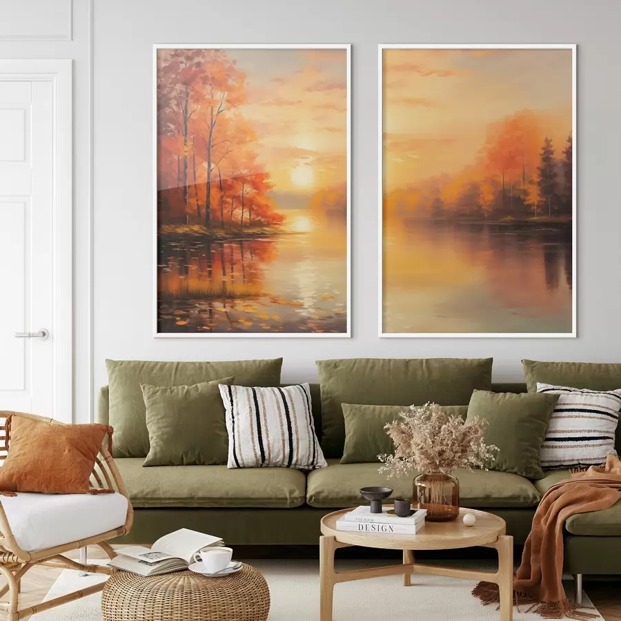 Fototapeta Jesienny las na tle zachodu słońca d01051