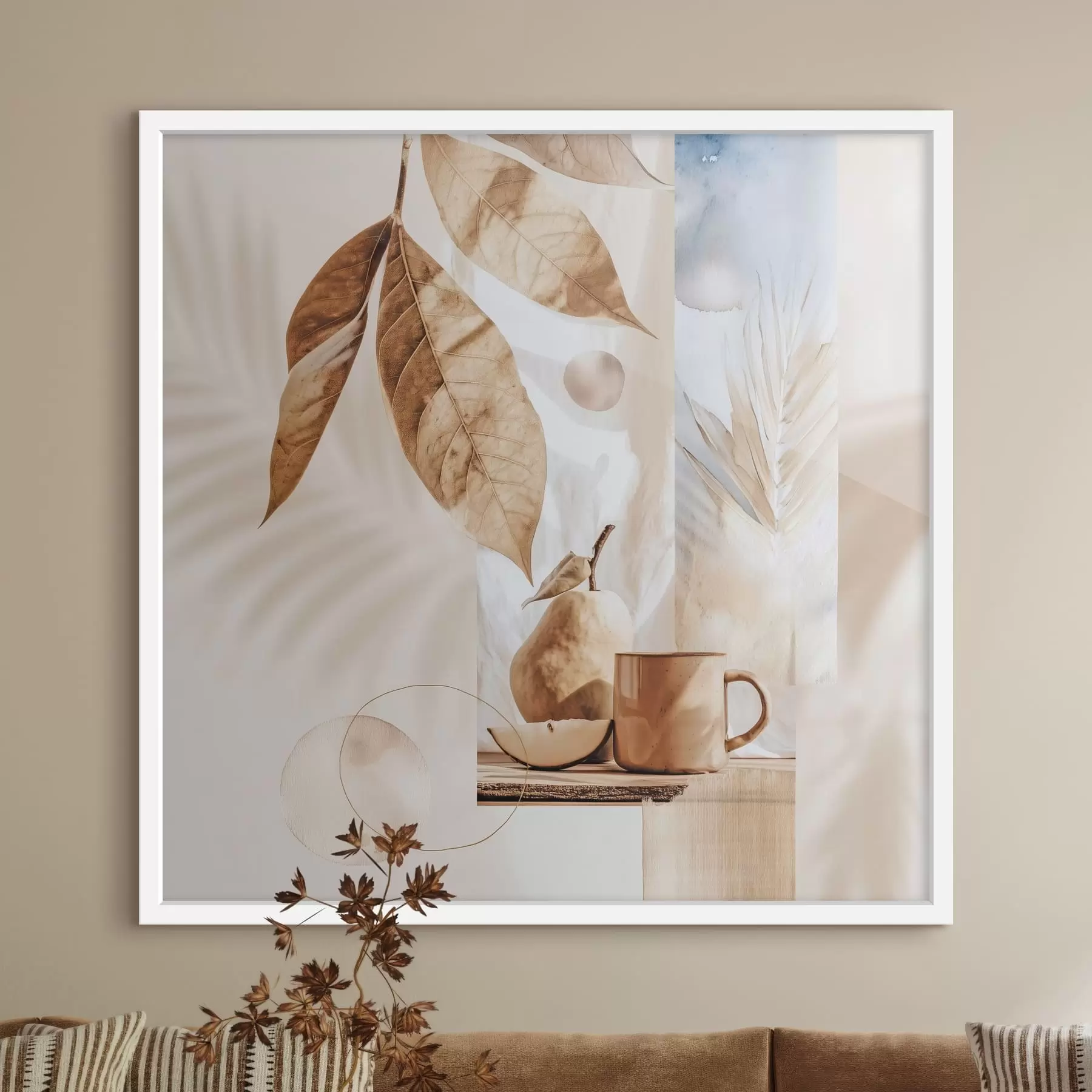 Fototapeta Abstrakcja z liśćmi, gruszką i filiżanką f47047