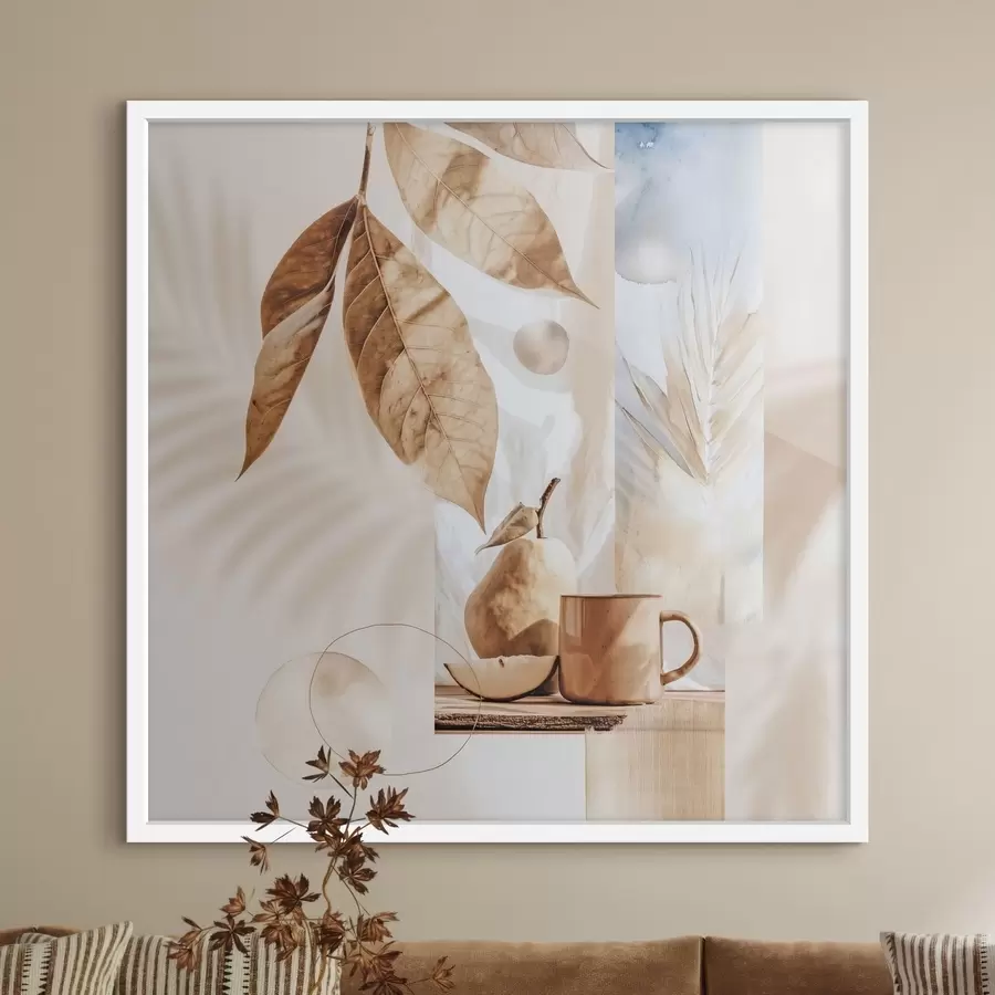 Fototapeta Abstrakcja z liśćmi, gruszką i filiżanką f47047