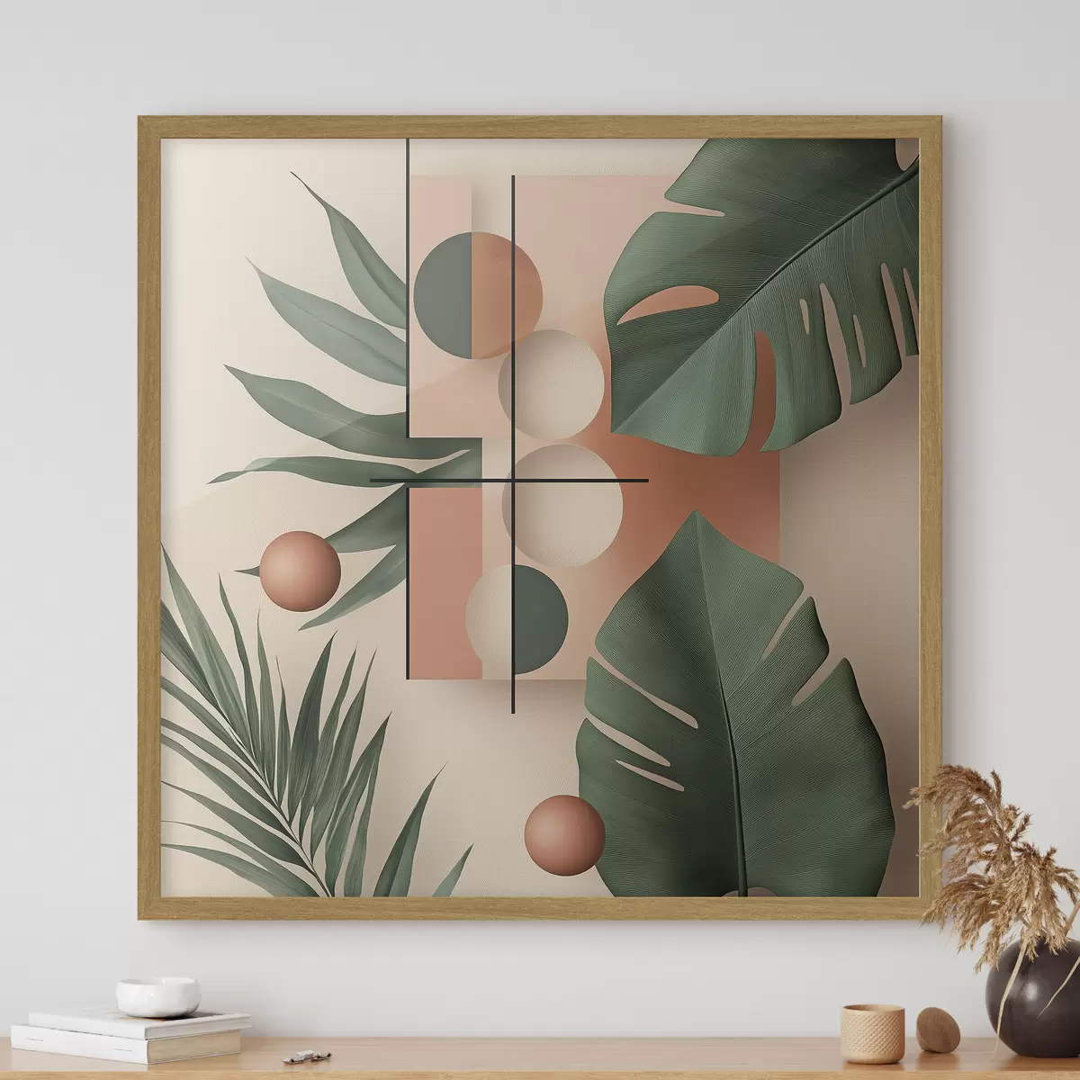 Plakat Abstrakcja z dużymi tropikalnymi liśćmi f47099