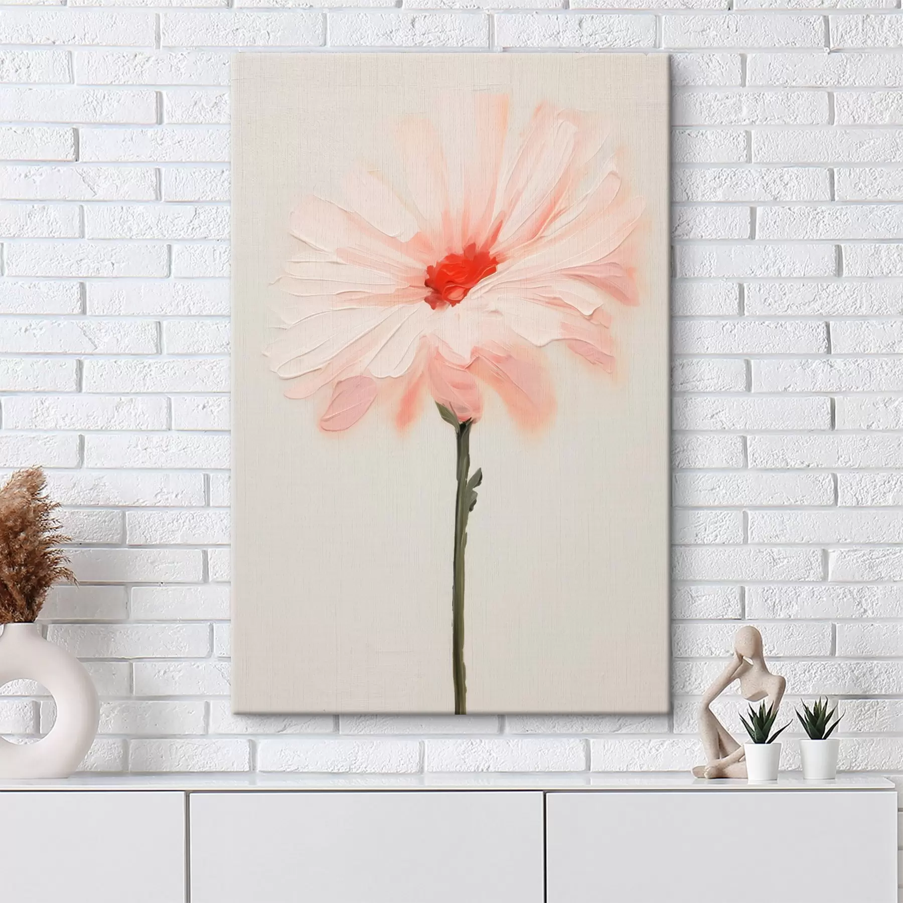 Obraz Biały i różowy kwiat namalowany wyrazistymi pociągnięciami pędzla w stylu malarstwa olejnego. s46933