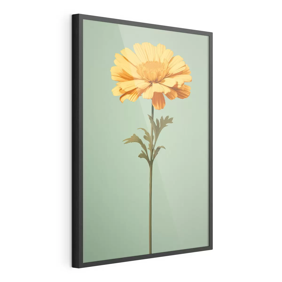 Plakat Żółty nagietek na miętowym tle w minimalistycznym stylu f46926