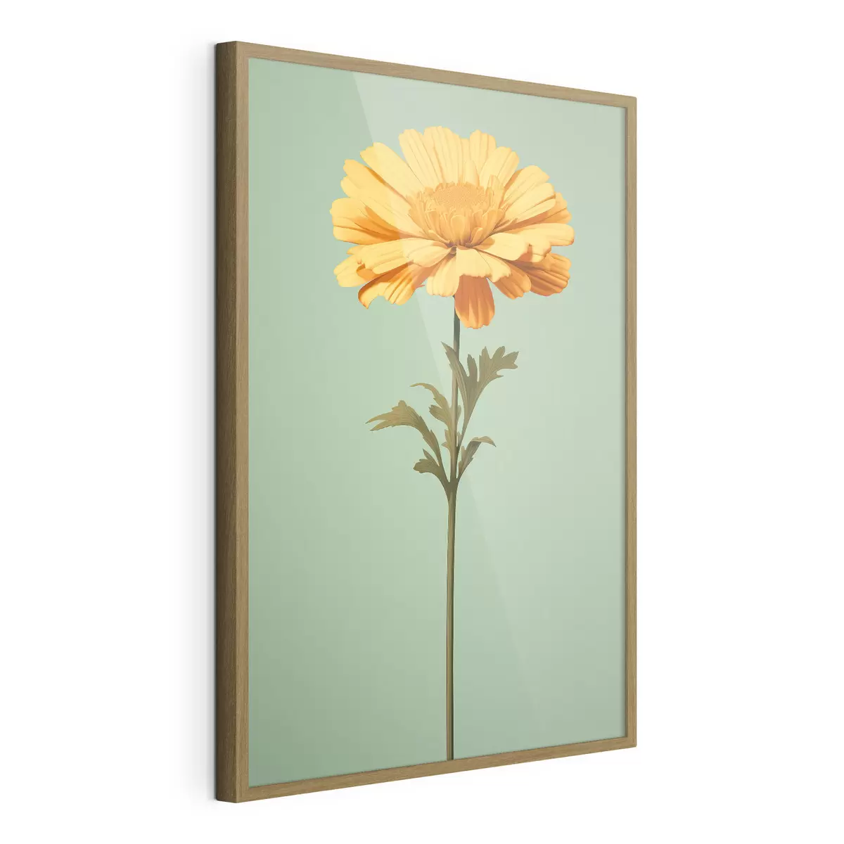 Plakat Żółty nagietek na miętowym tle w minimalistycznym stylu f46926