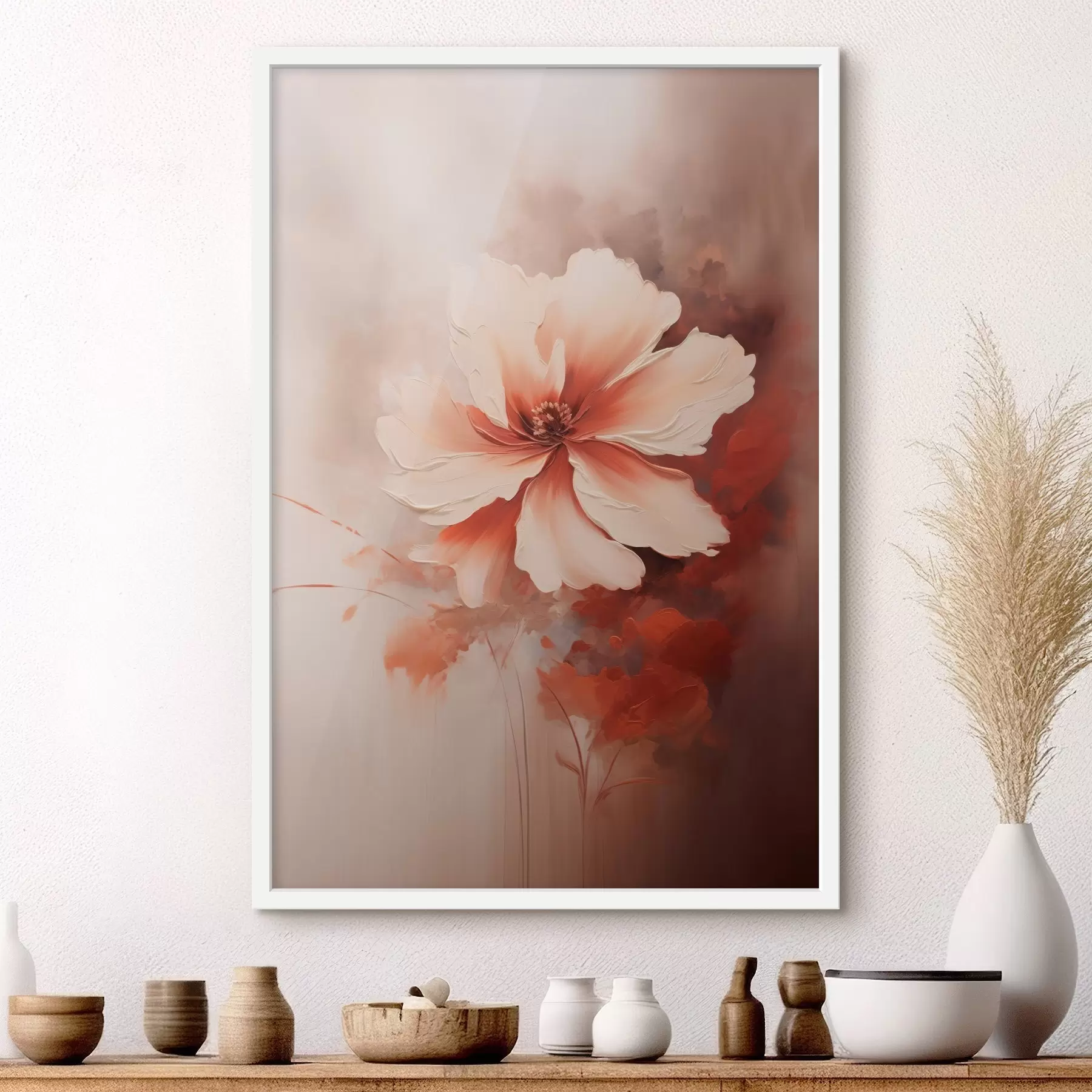 Fototapeta Delikatny biały kwiat koralowca na zamazanym tle w stylu malarstwa olejnego f46938