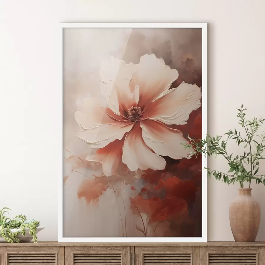 Fototapeta Zbliżenie na biały kwiat koralowca na rozmyłym tle w stylu malarstwa olejnego f46939