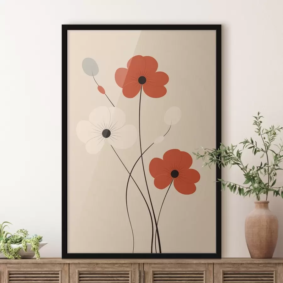 Fototapeta Abstrakcyjna kompozycja z cienkimi łodygami i prostymi kształtami w minimalistycznym stylu f46943