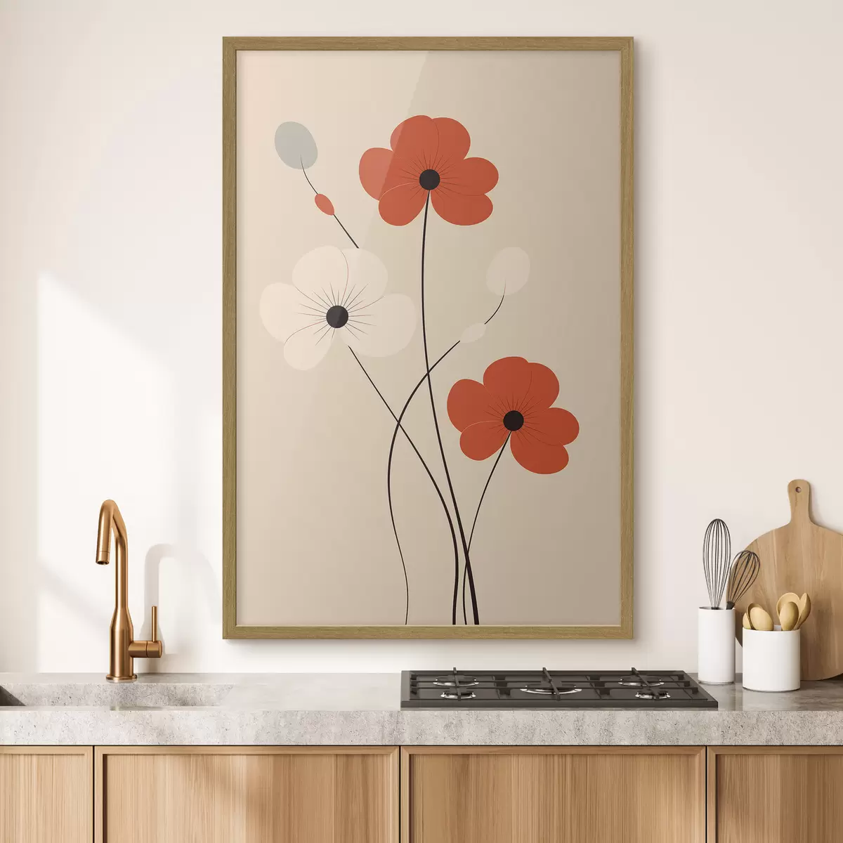 Plakat Abstrakcyjna kompozycja z cienkimi łodygami i prostymi kształtami w minimalistycznym stylu f46943