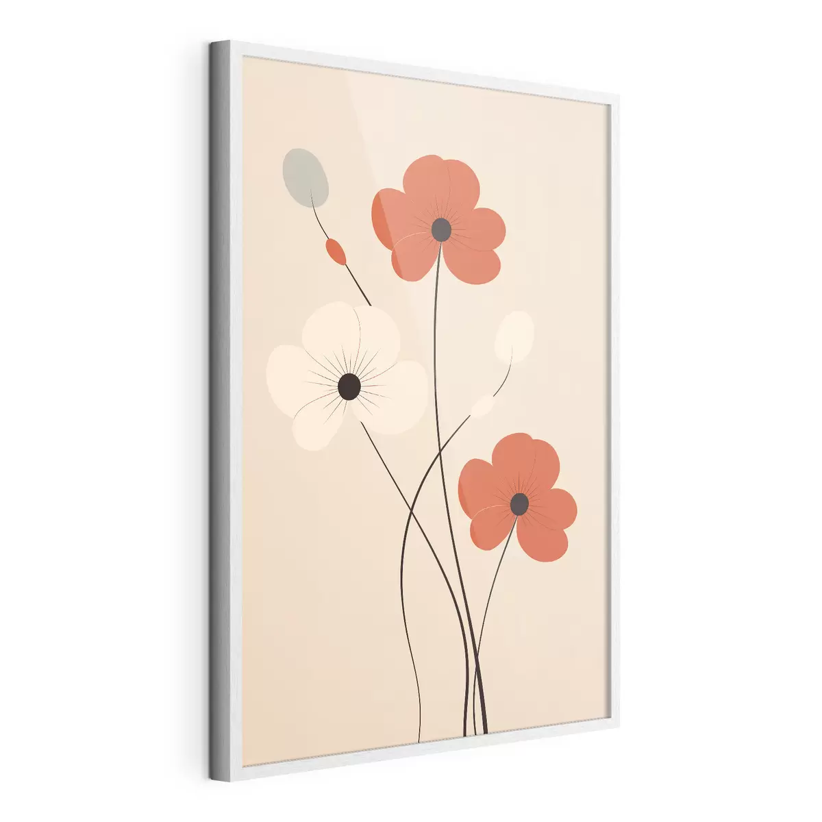 Plakat Abstrakcyjna kompozycja z cienkimi łodygami i prostymi kształtami w minimalistycznym stylu f46943