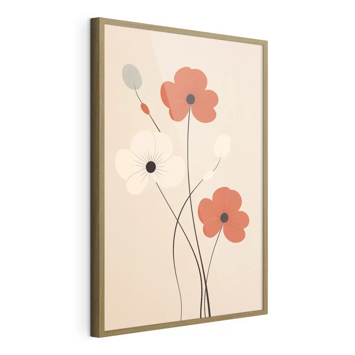 Plakat Abstrakcyjna kompozycja z cienkimi łodygami i prostymi kształtami w minimalistycznym stylu f46943
