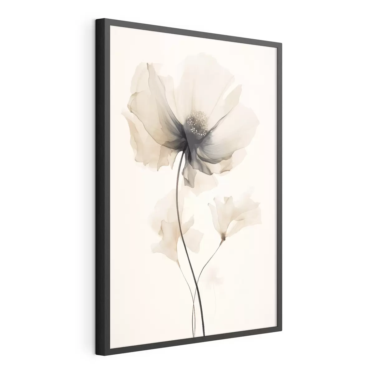 Plakat Delikatny, półprzezroczysty kwiat z ciemnym środkiem w minimalistycznym stylu f46944