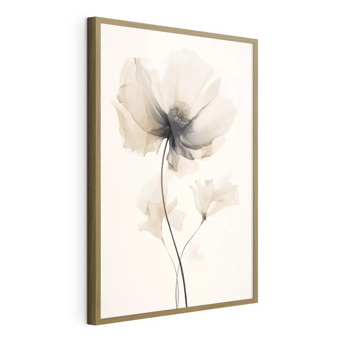 Plakat Delikatny, półprzezroczysty kwiat z ciemnym środkiem w minimalistycznym stylu f46944