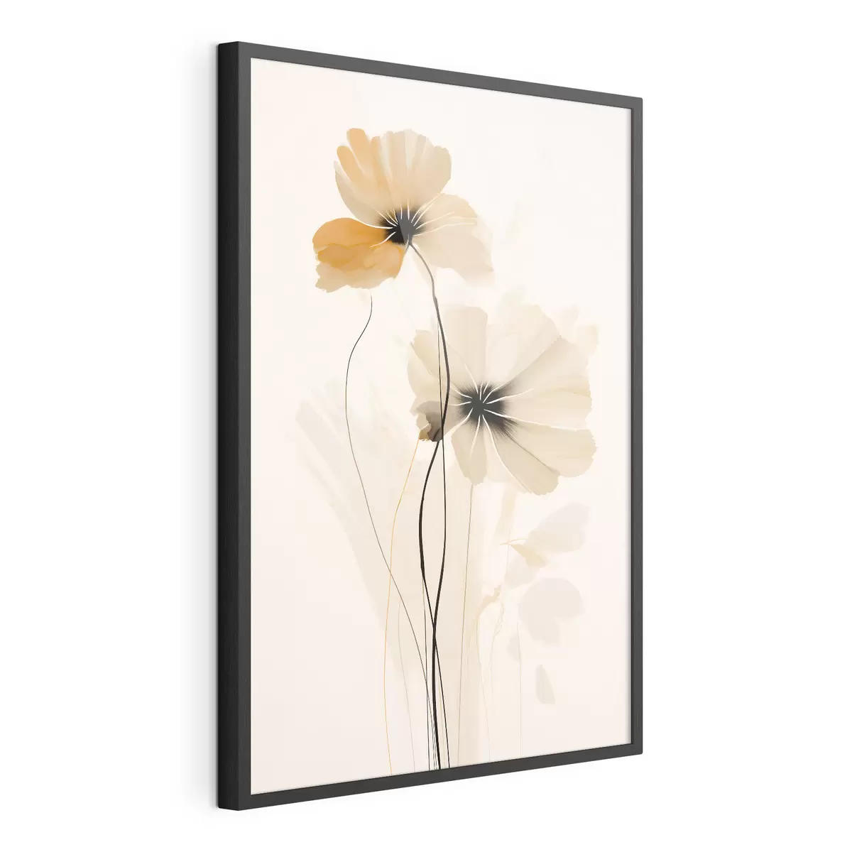 Plakat Kwiaty w beżowo-brzoskwiniowej palecie kolorów z ciemnymi środkami w minimalistycznym stylu f46945